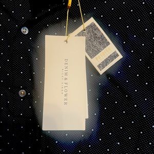 Men’s Denim and Flower Navy Blue Shirt with patterned sleeves